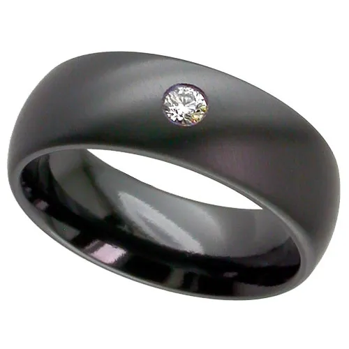 Black Zirconium Diamond Ring Set with a 3mm Round Diamond